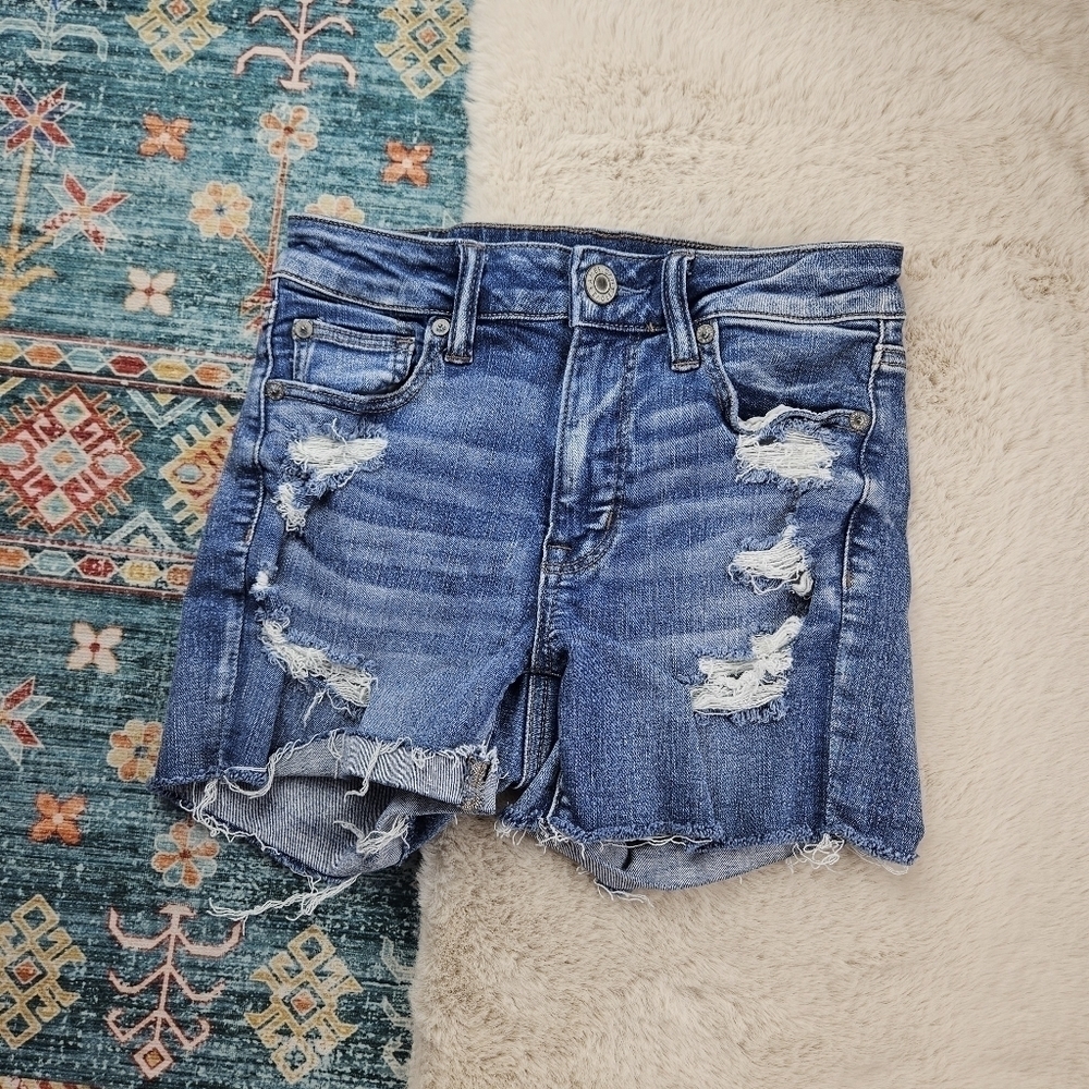 American Eagle Hi Rise Shortie Distressed Shorts 2